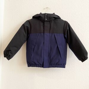 Uniqlo Puffer Coat Boys 5/6 Navy Blue Black Snap Hooded Zip Front Polyester